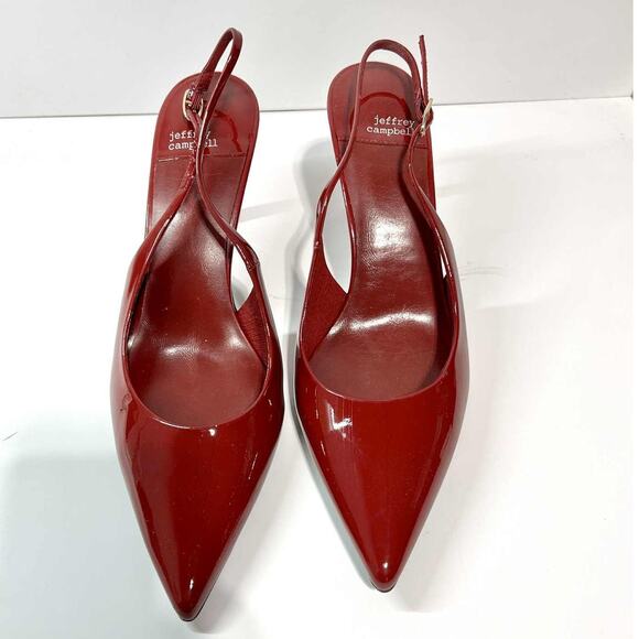 JEFFREY CAMPBELL Size 9.5 Gambol Slingback Pointed Toe Pump In Cherry Red Patent - Picture 6 of 13
